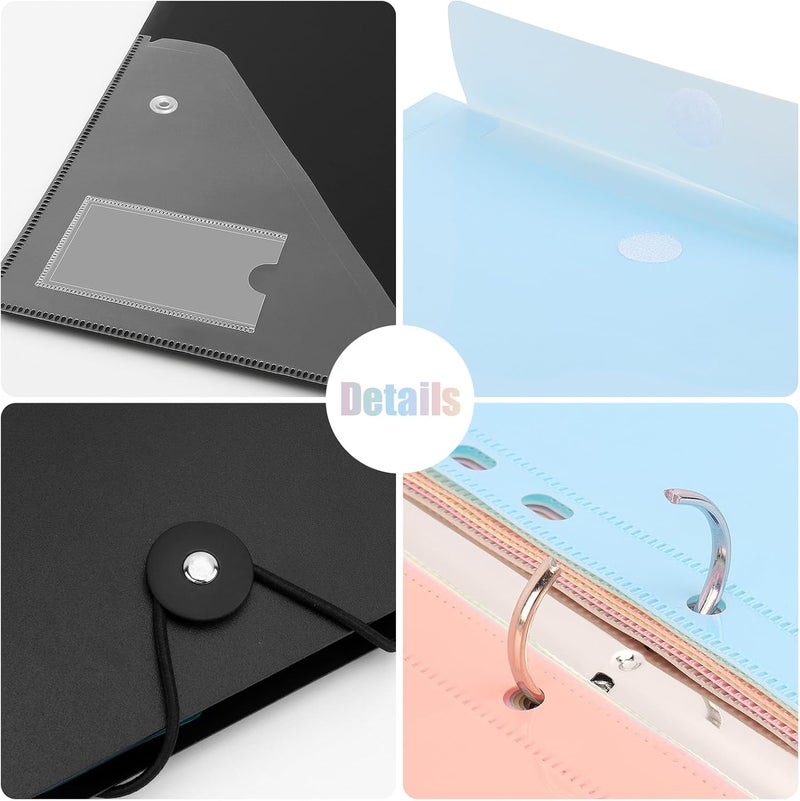 Uquelic A4 Binder, Folio Document Organizer with 12 Pockets, 3 Ring Folder Letter Size/A4, Cute Life Binder for Paper, Files, Photos, Letters, Cards(Macaron 2 Pack) - Image 4